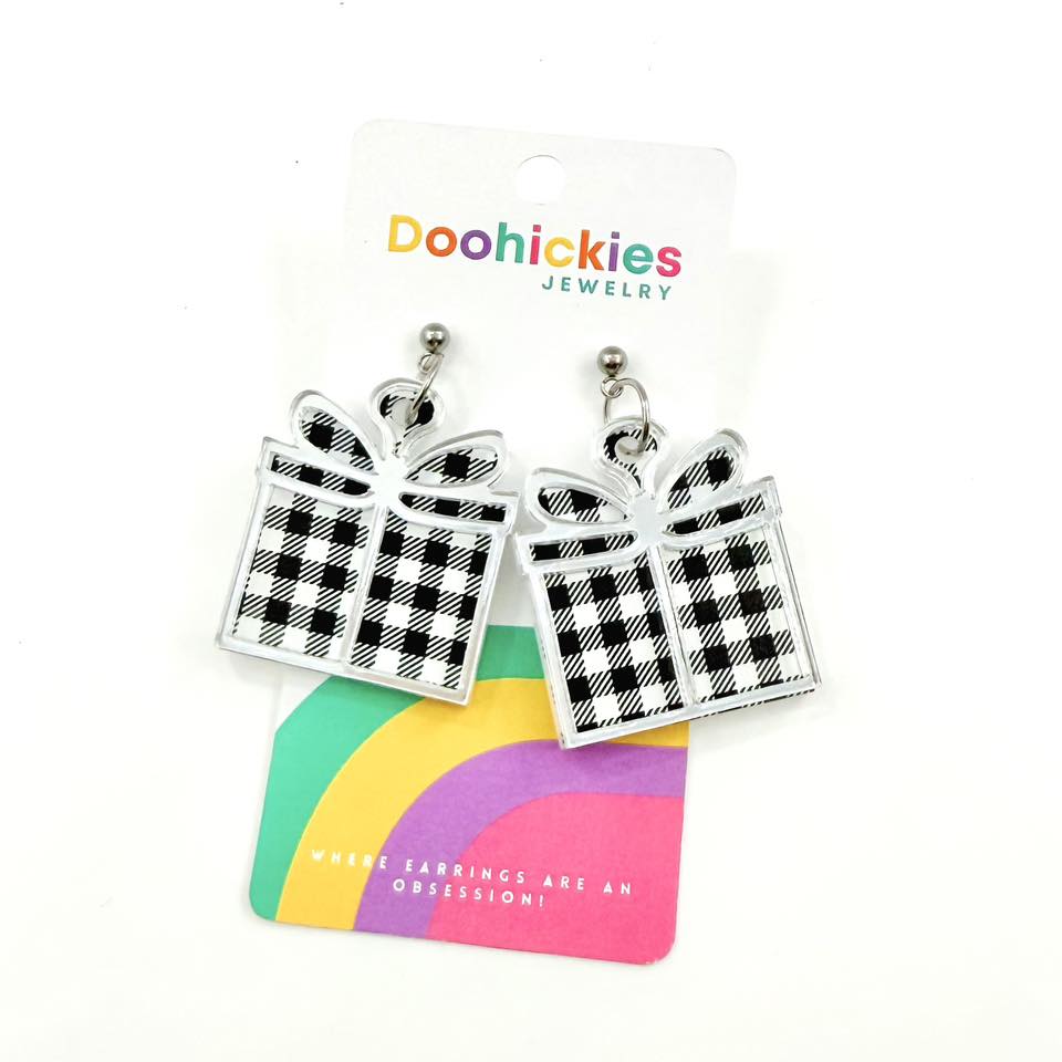 Layered Buffalo Plaid Christmas Present Earring Collection