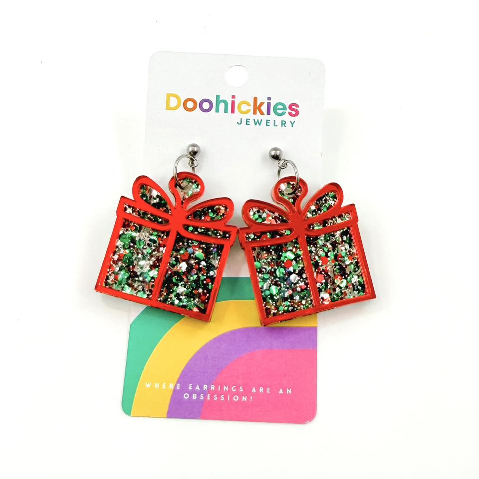 Layered Traditional Christmas Glitter Present Earring Collection