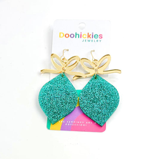 Teal Glitter Christmas Ornament Acrylic Earrings