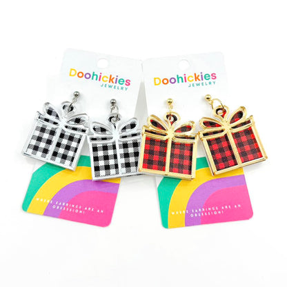 Layered Buffalo Plaid Christmas Present Earring Collection