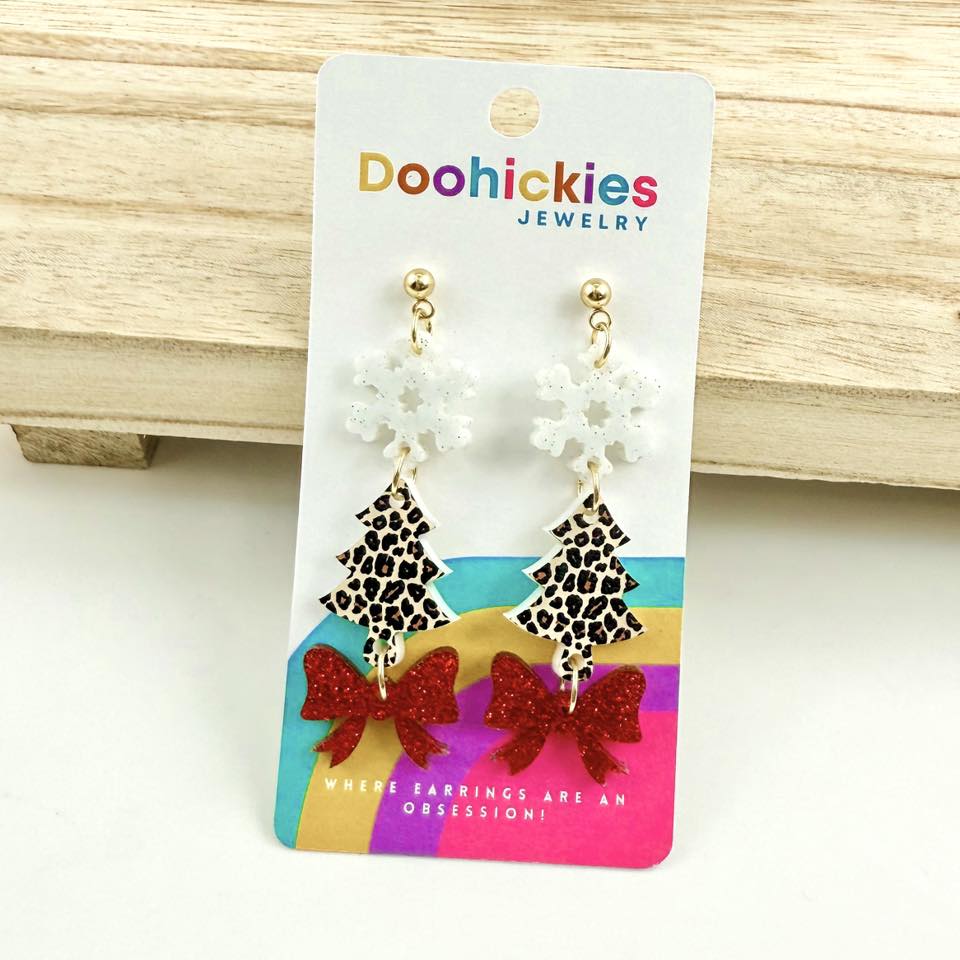 Leopard Christmas Trifecta Acrylic Dangle Earrings