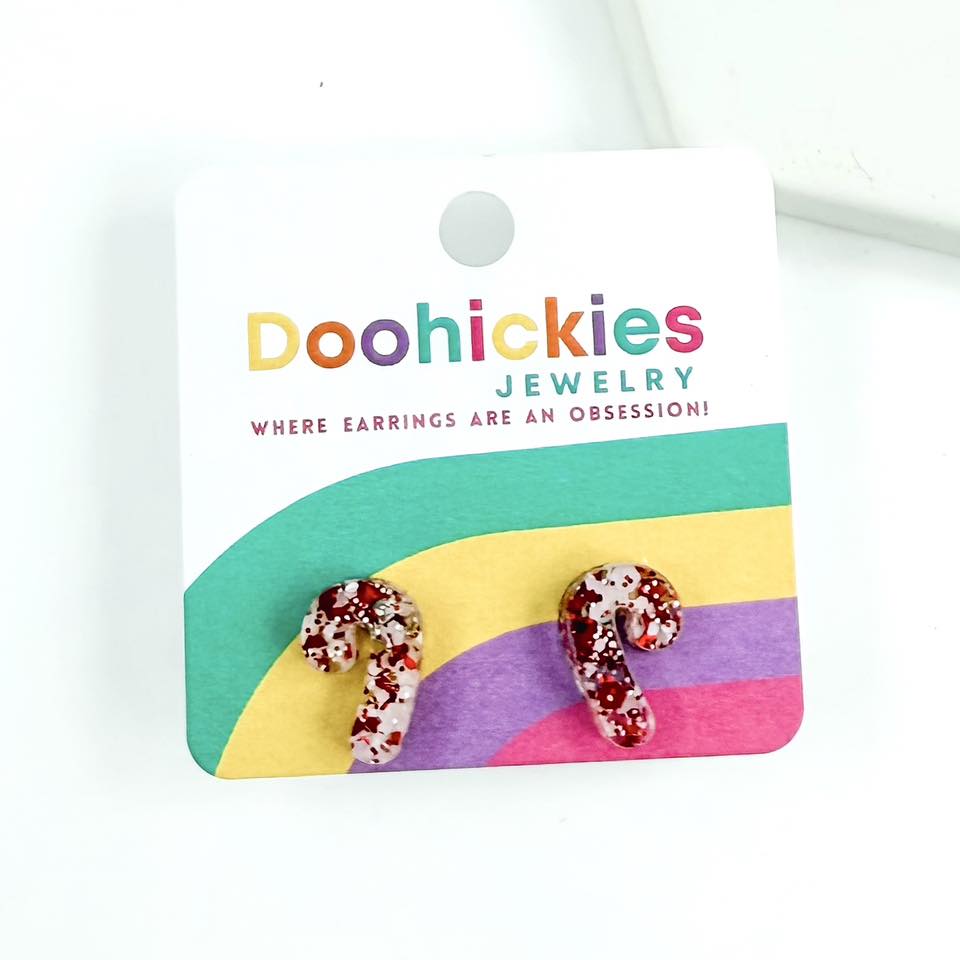 Glitter Candy Cane Christmas Studs