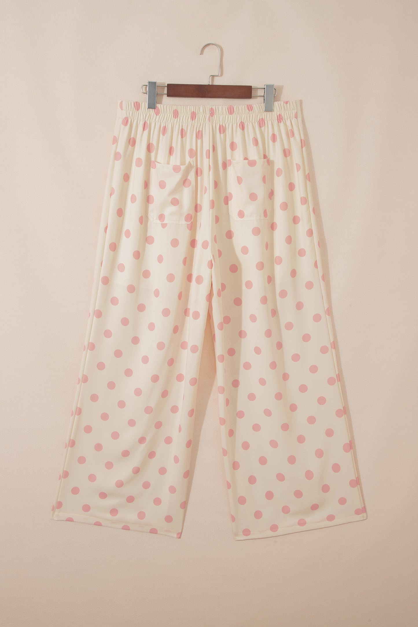 White Polka Dot Print Patched Pocket Mid-rise Straight Leg Pants