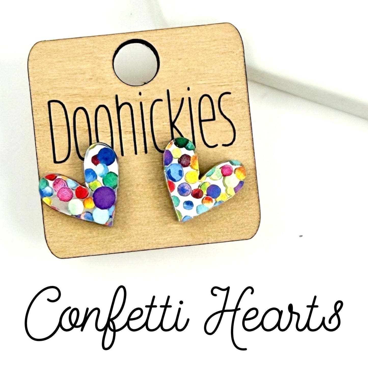 Bright Confetti Dot Swoopy Heart Studs - Valentines Earrings