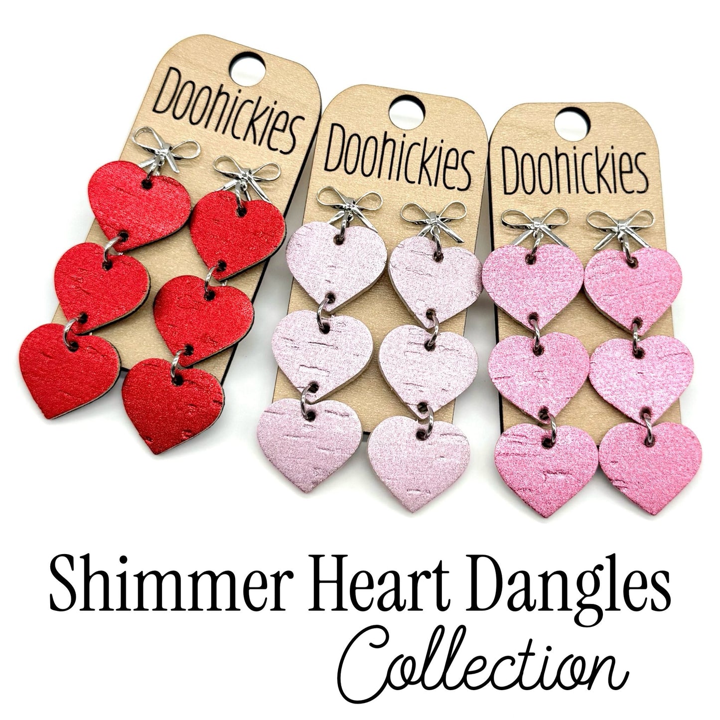 Shimmer Triple Heart Drop Collection - Valentine's Earrings