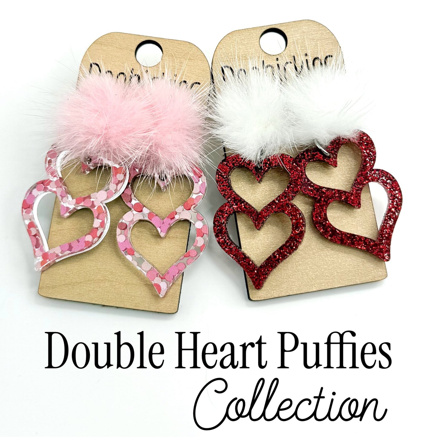 Double Heart Puffies Collection - Valentines Acrylic Earrings