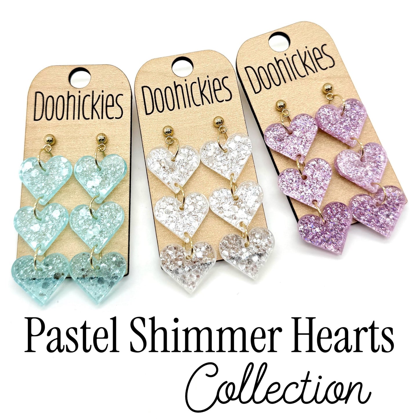 Pastel Shimmer Triple Heart Drops Collection - Valentines Earrings