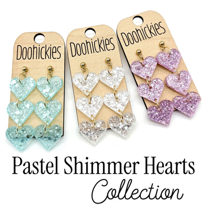 Pastel Shimmer Triple Heart Drops Collection - Valentines Earrings