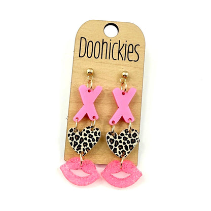 Kissy Trifecta Acrylic Valentines Earrings
