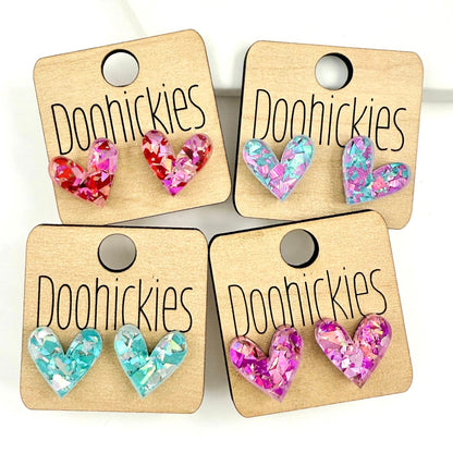 Chunky Glitter Swoopy Heart Studs Collection - Valentines Earrings