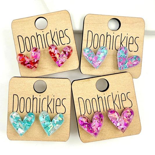 Chunky Glitter Swoopy Heart Studs Collection - Valentines Earrings
