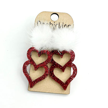 Double Heart Puffies Collection - Valentines Acrylic Earrings