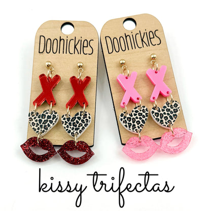 Kissy Trifecta Acrylic Valentines Earrings