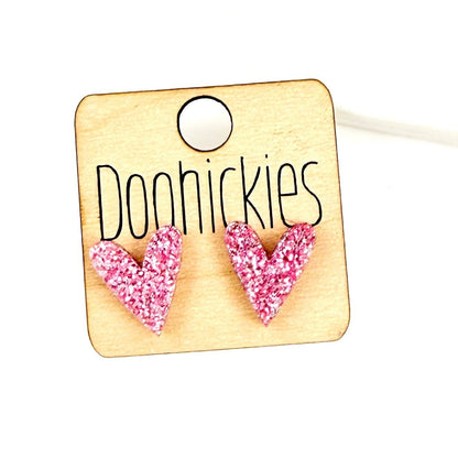 The Pink Passion Glitter Heart Stud Earring Collection - 2 Size Options