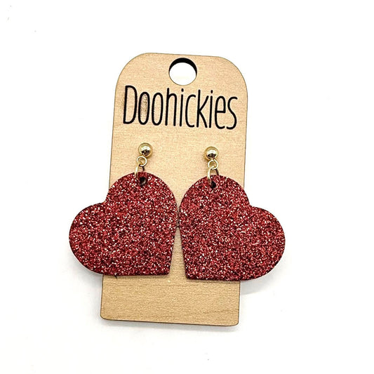 The Queen of Hearts Glitter Leather Hearts Collection - Valentines Earrings