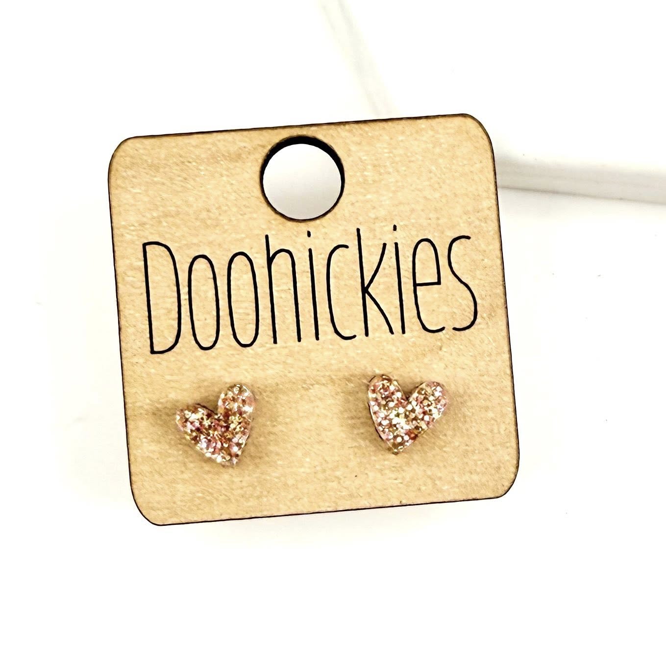 The Rosey Romance Rose Gold Glitter Heart Stud Earring Collection - 2 Size Options