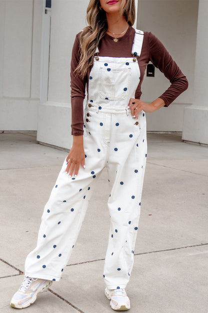 Phalaenopsis Polka Dot Print Bib Pocket Denim Barrel Overalls Jumpsuit
