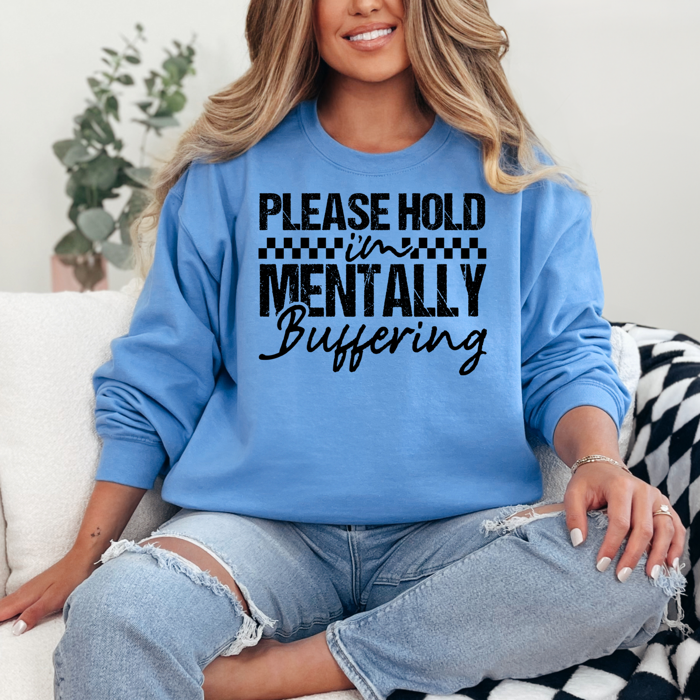 Wholesale Mentally Buffering Graphic Tee - Carolina Blue Sweatshirt
