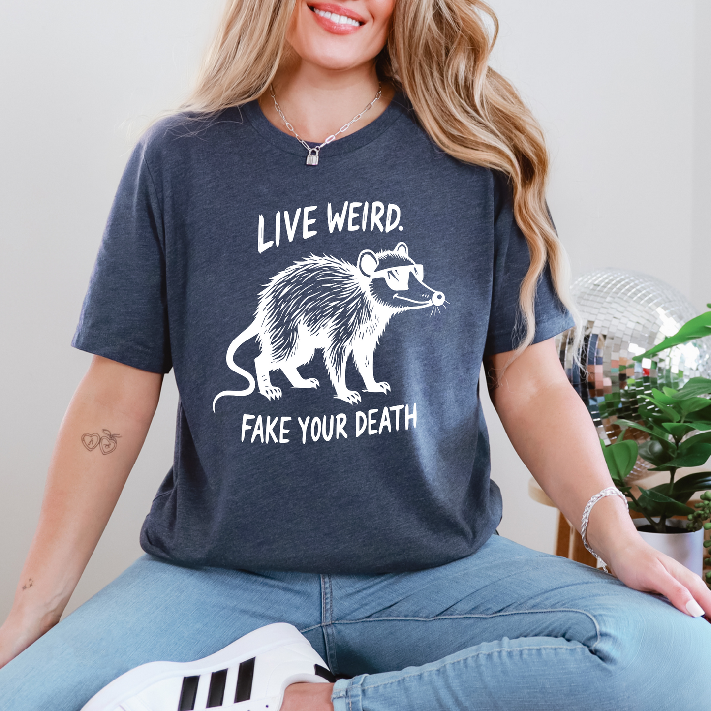 Wholesale Live Weird Graphic Tee - Heather Navy Tee