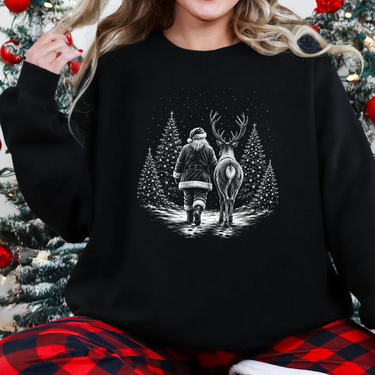 Wholesale Retro Christmas Santa Reindeer Graphic Sweatshirt - Black