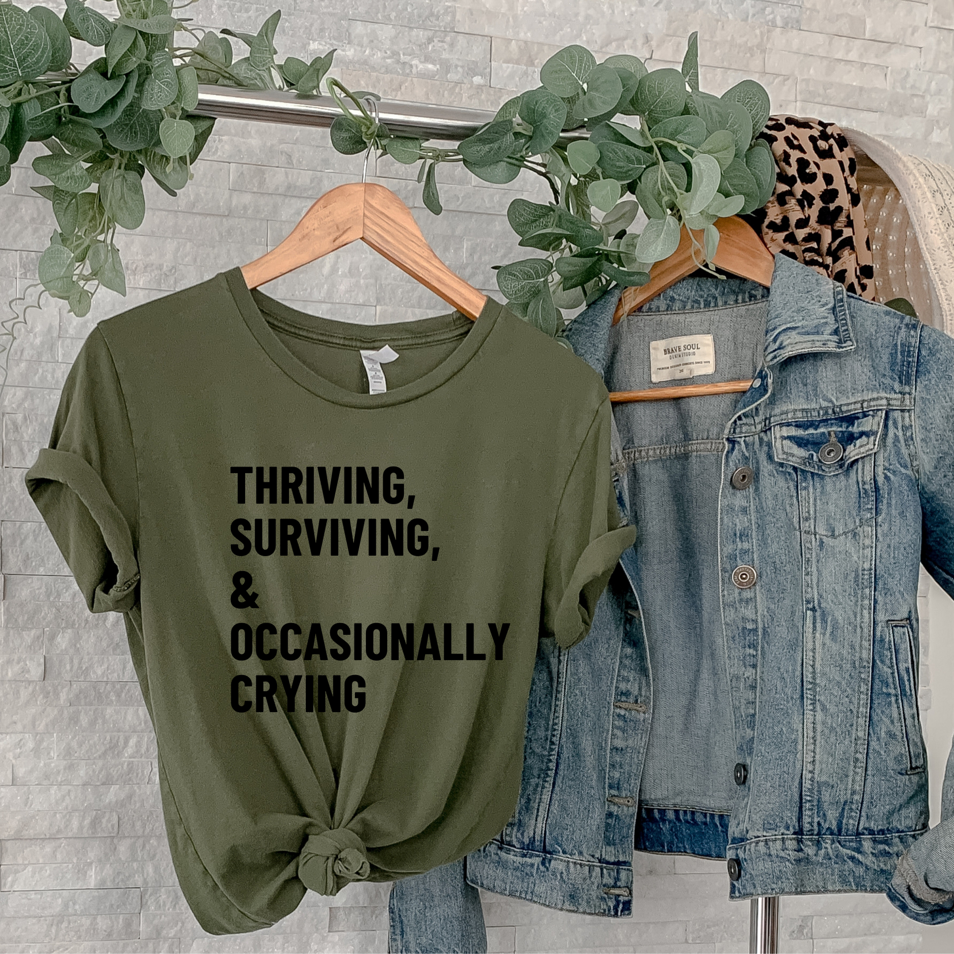 Wholesale Thriving & Surviving - Military Green Tee