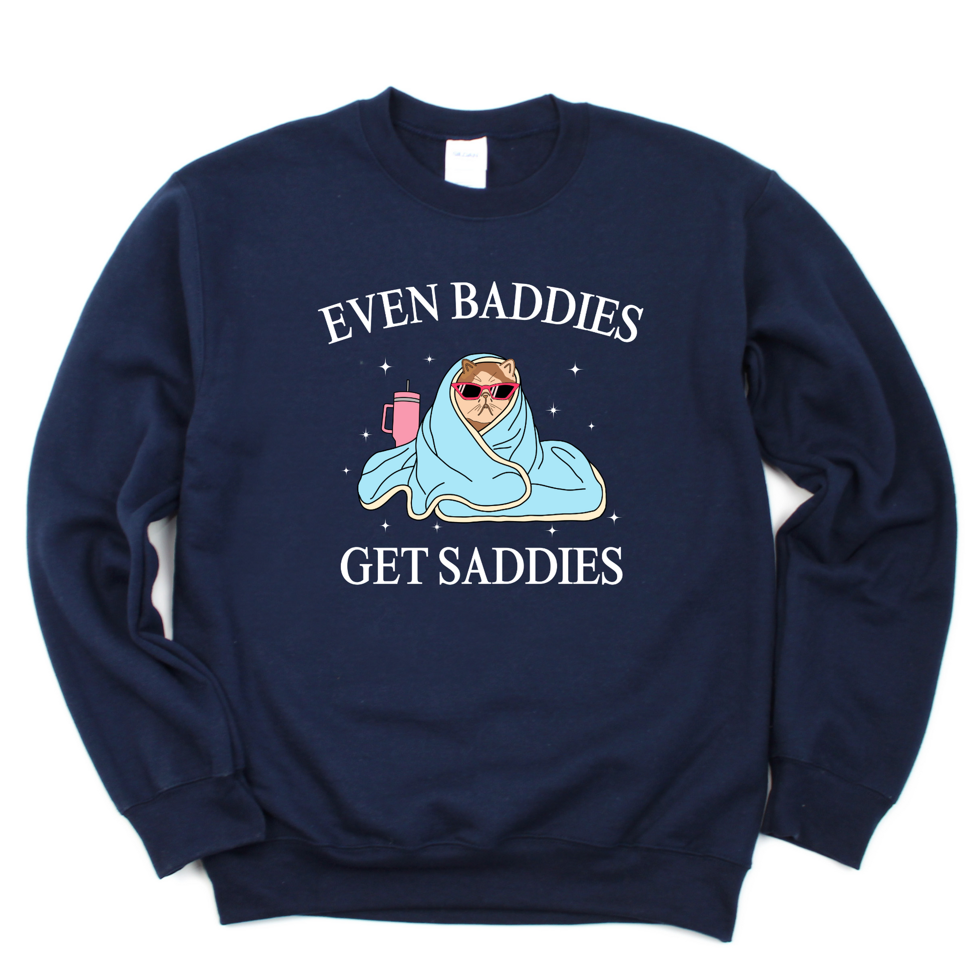 Wholesale Even Baddies Get Saddies Graphic Tee - Navy Sweatshirt