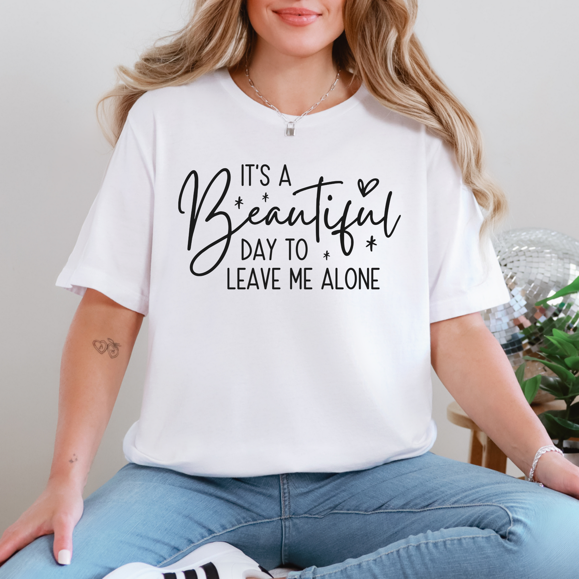 Wholesale Beautiful Day To Leave Me Alone Graphic Tee - White Tee