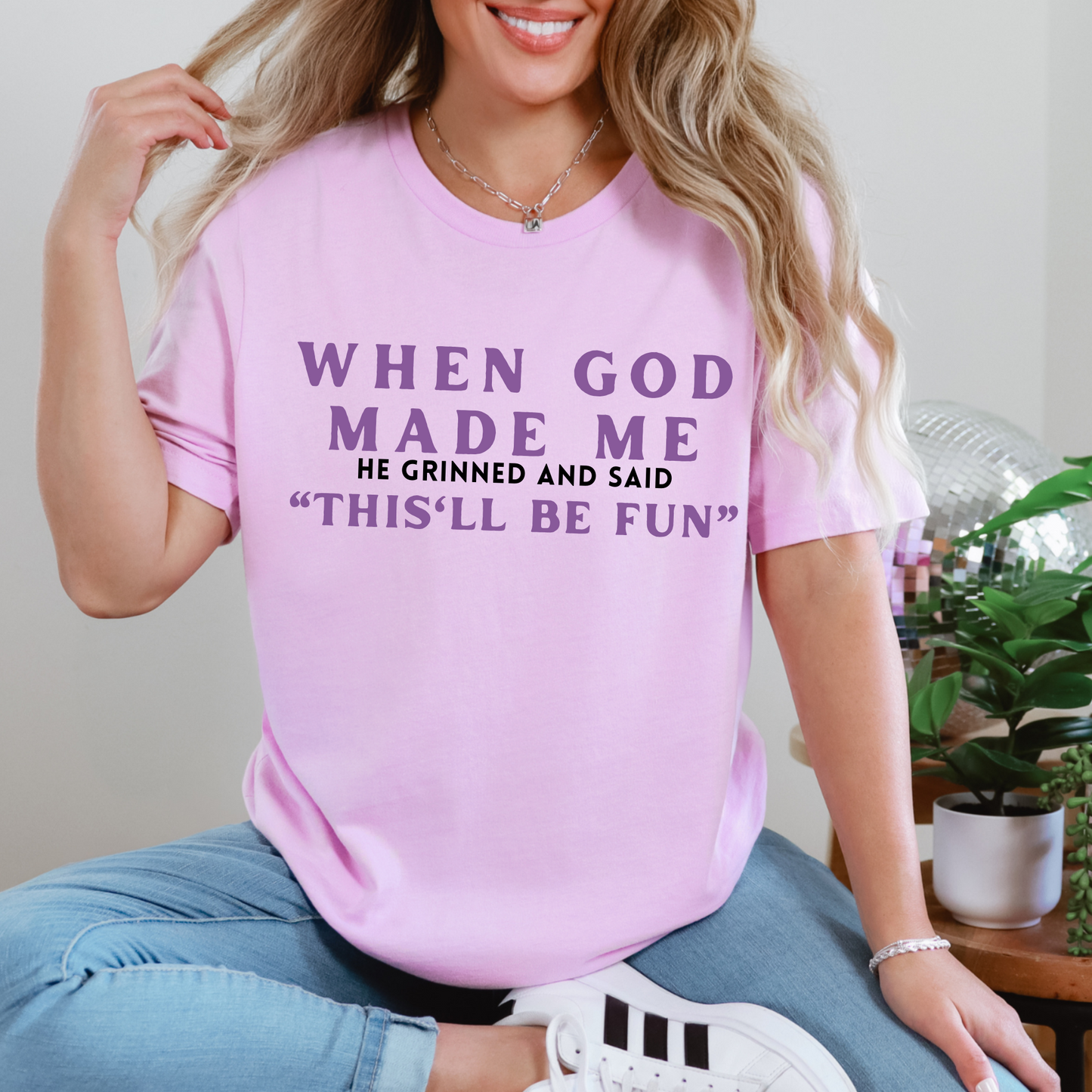 Wholesale When God Made Me Graphic Tee - Lilac Tee