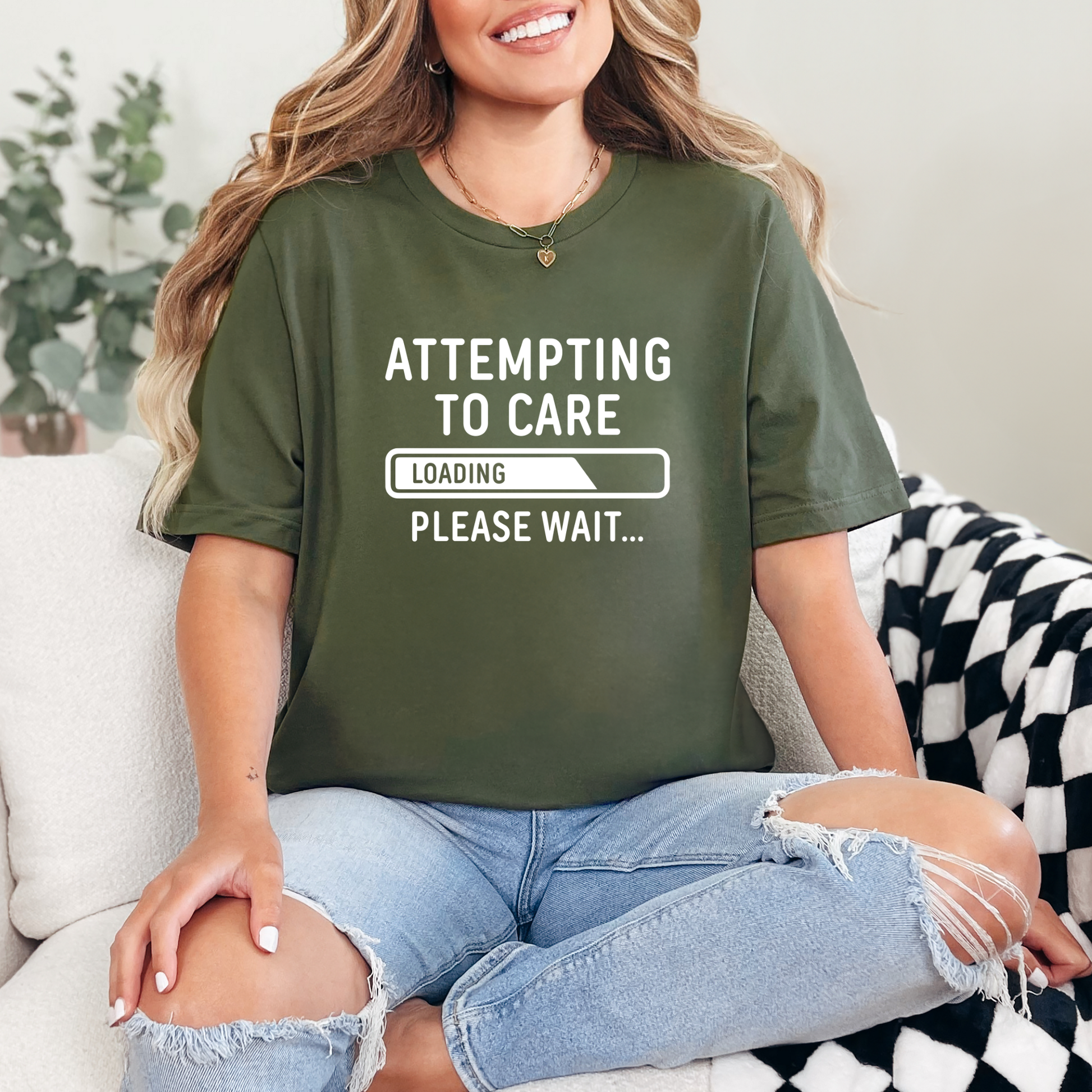 Wholesale Attempting to Care Graphic Tee - Military Green Tee