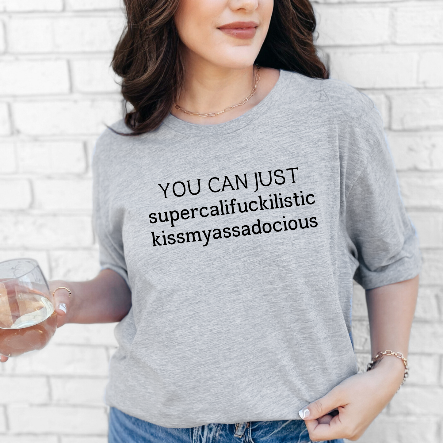 Wholesale You Can Just Graphic Tee - Grey Tee