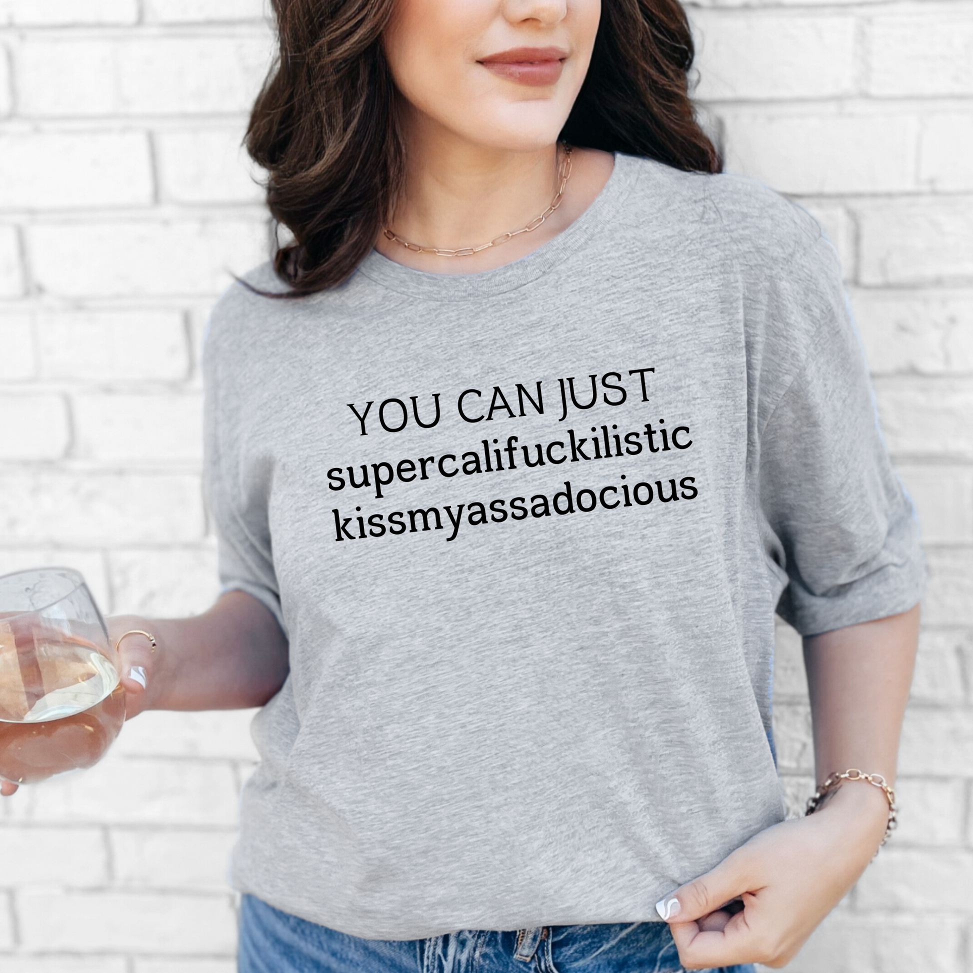 Wholesale You Can Just Graphic Tee - Grey Tee