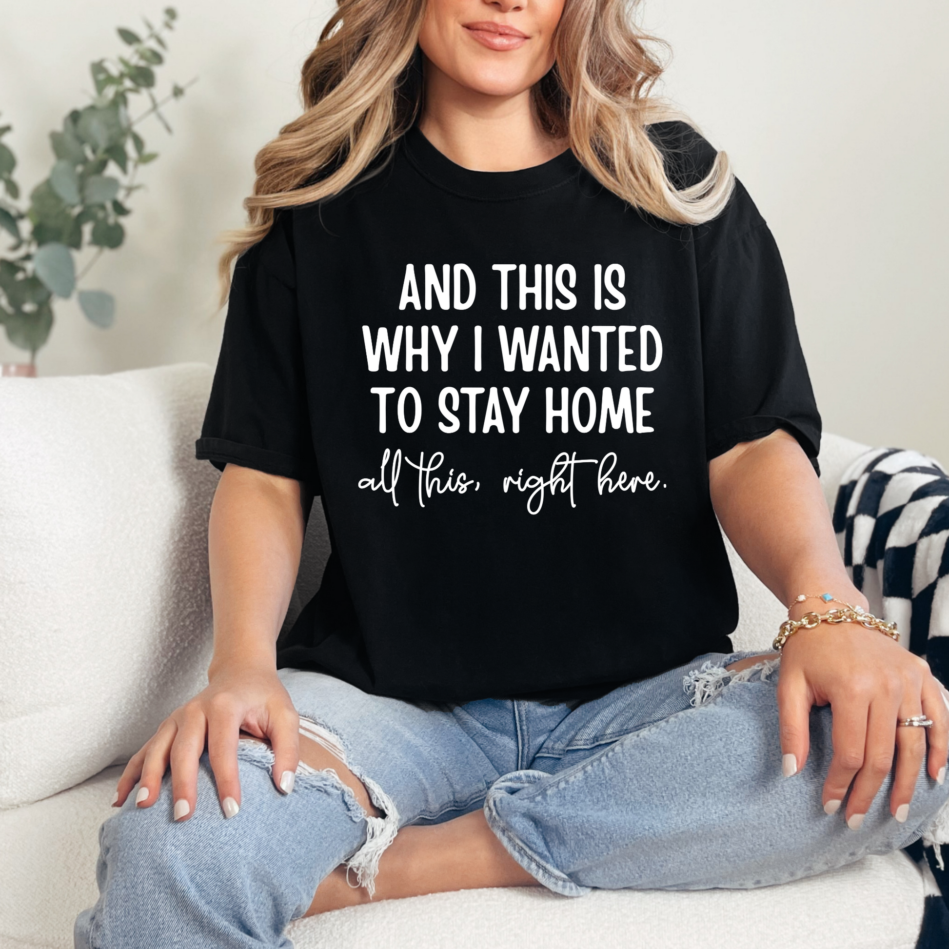 Wholesale Wanted to Stay Home Graphic Tee - Black Tee