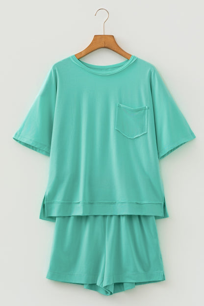 Orchid Bouquet Raw Edge Patch Pocket Oversized Top and Shorts Set