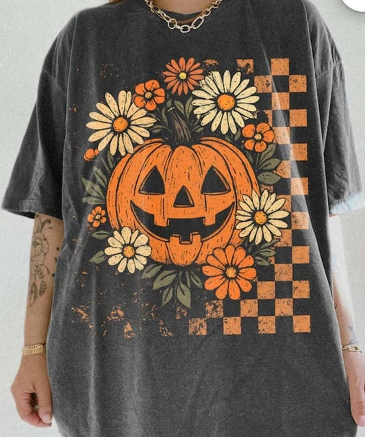 Retro floral pumpkin comfort colors tee