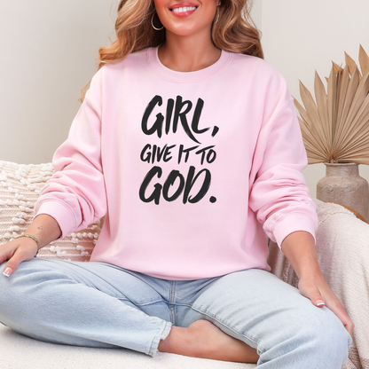 Wholesale Girl, Give It To God Graphic Sweatshirt - Light Pink
