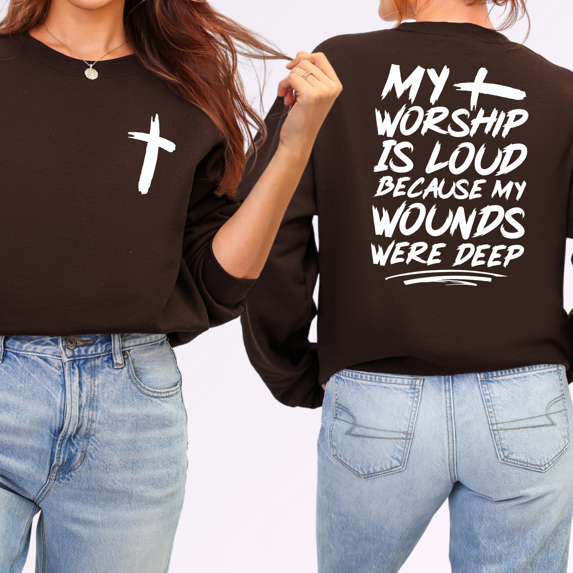 Wholesale My Worship is Loud Graphic Sweatshirt - Dark Chocolate