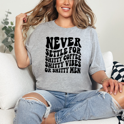 Wholesale Retro Never Settle Graphic Tee - Grey Tee