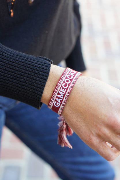 South Carolina Gamecocks Woven Tassel Bracelet in Garnet
