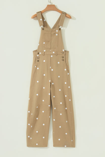 Phalaenopsis Polka Dot Print Bib Pocket Denim Barrel Overalls Jumpsuit