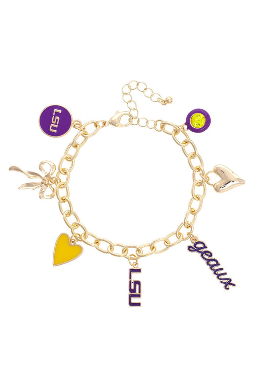 LSU Tigers Enamel Icons Charm Bracelet in Shiny Gold