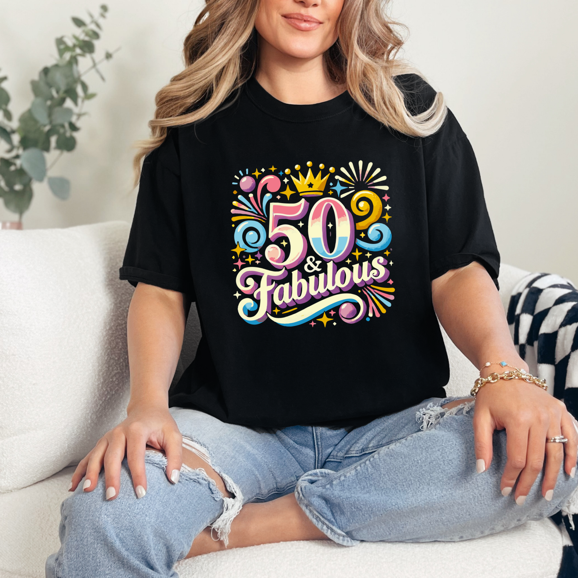 Wholesale Turning 50 Graphic Tee - 50 & Fabulous - Black Tee
