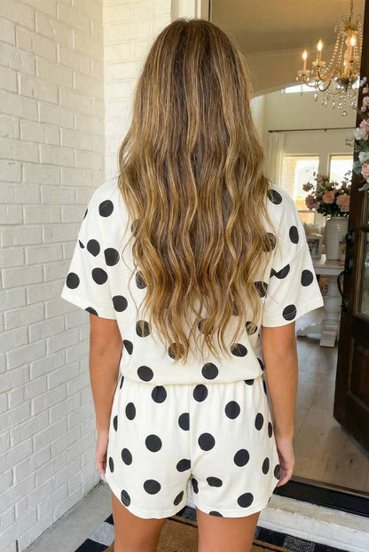 LAS Polka Dot Print Loose Tee Drawstring Short Set
