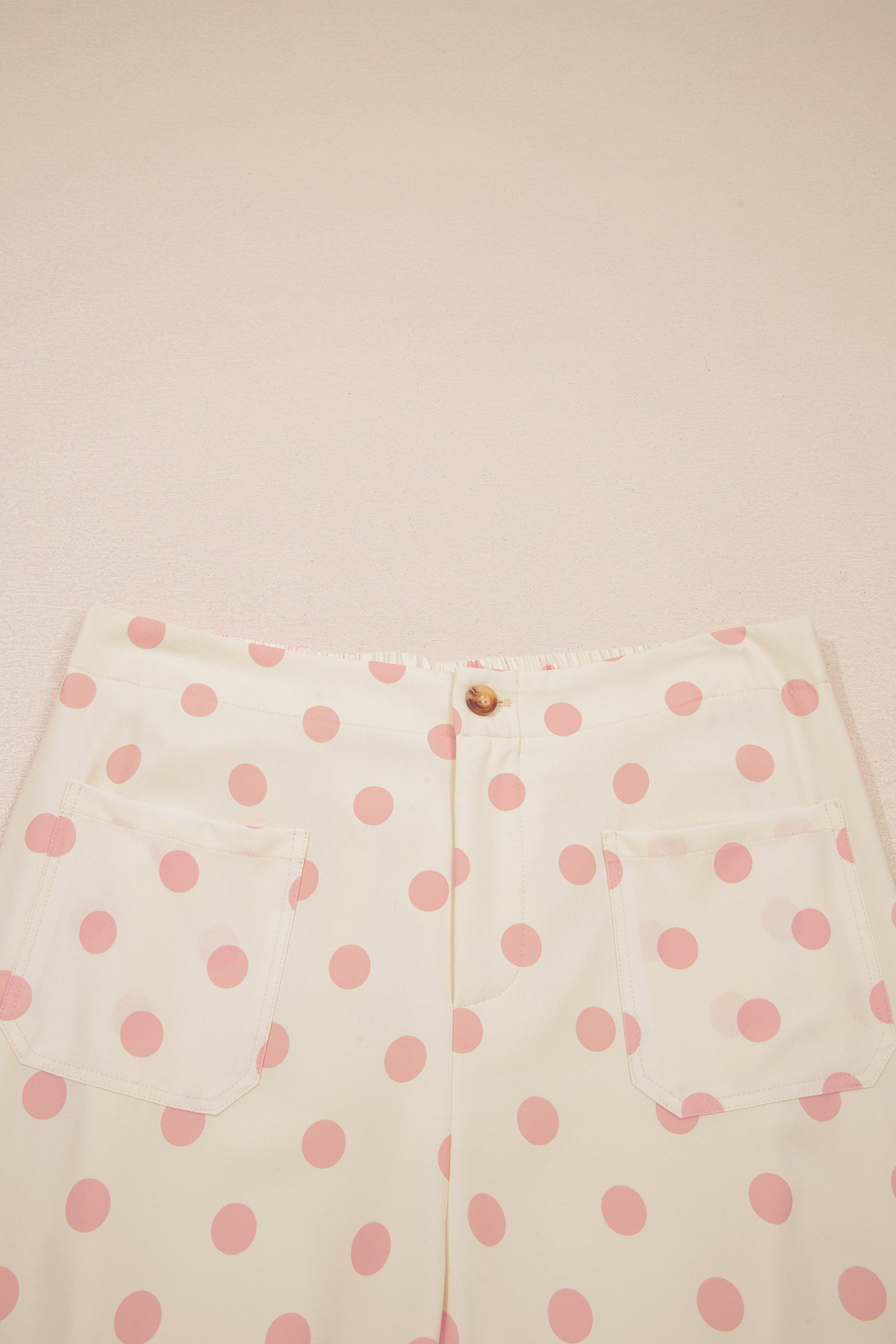 White Polka Dot Print Patched Pocket Mid-rise Straight Leg Pants
