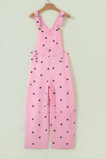 Phalaenopsis Polka Dot Print Bib Pocket Denim Barrel Overalls Jumpsuit