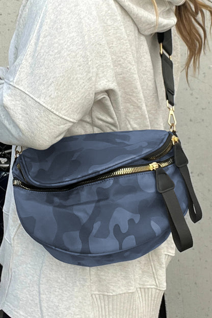 Medium Grey Abstract/ Camouflage/ Polka Dot/ Leopard Print Double Zip Fashion Crossbody Bag