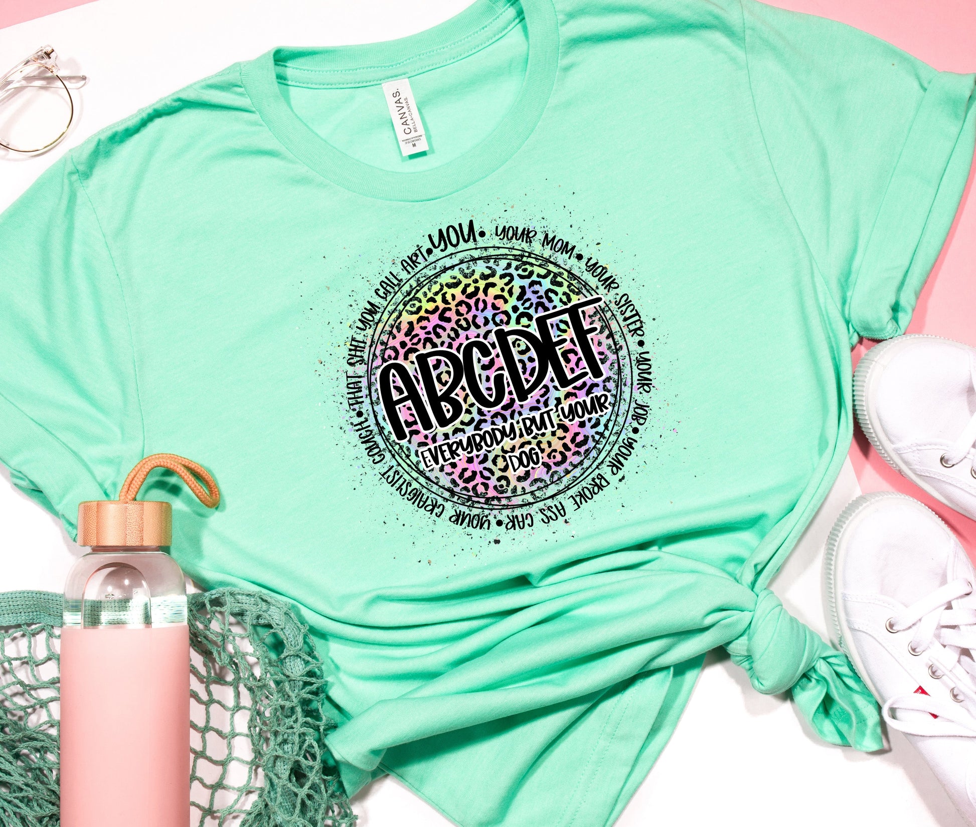 Wholesale ABCDEFU cheetah Graphic Tee - Mint