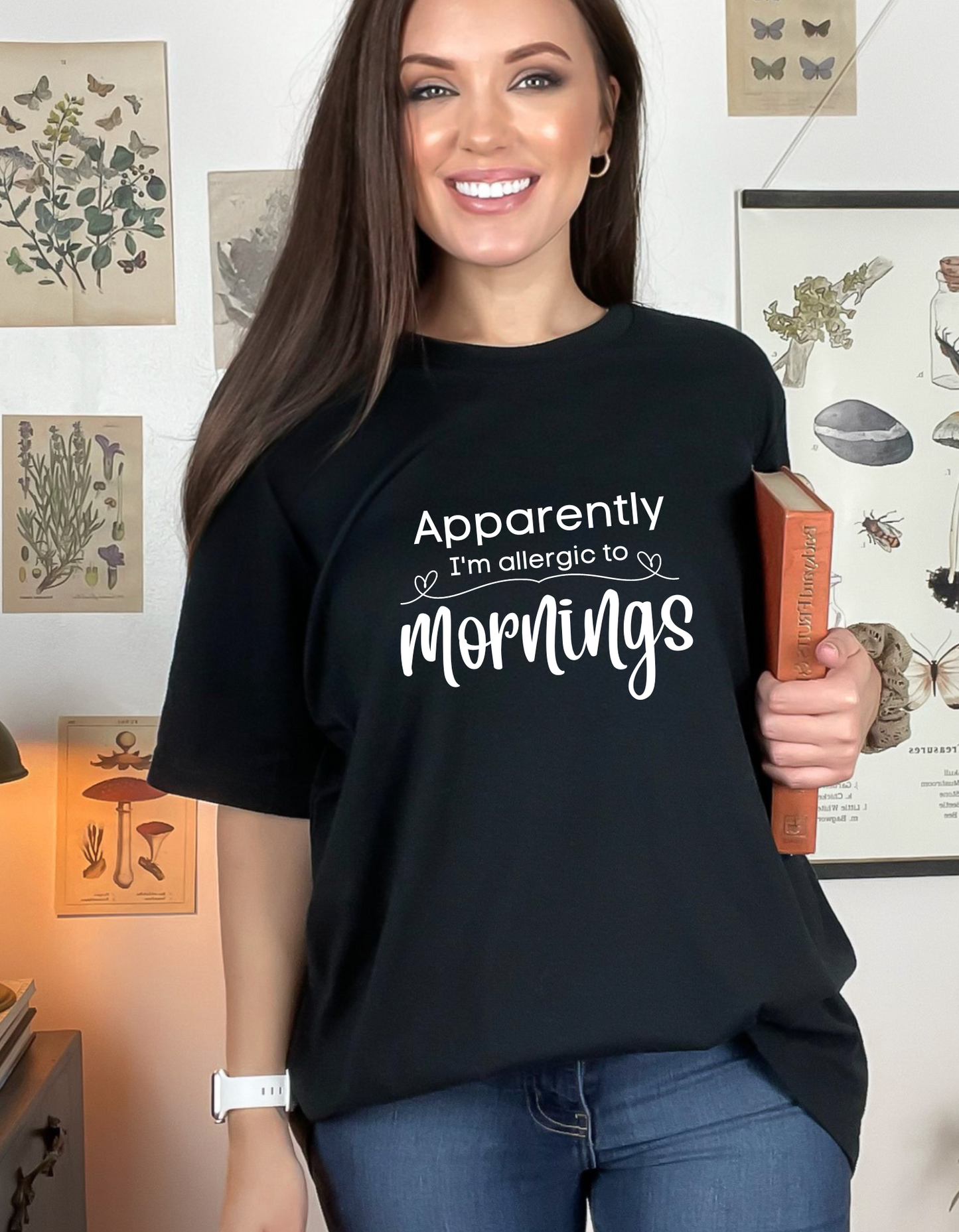 Wholesale Allergic to Mornings Graphic Tee - Black
