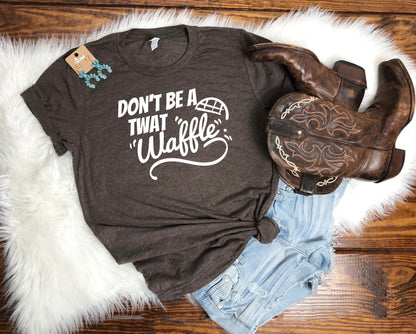 Wholesale Don't be a Twat Waffle Graphic Tee - Heather Grey