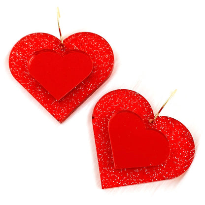 3-D Sparkle Hearts - Valentines Acrylic Earrings