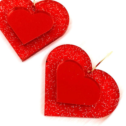 3-D Sparkle Hearts - Valentines Acrylic Earrings